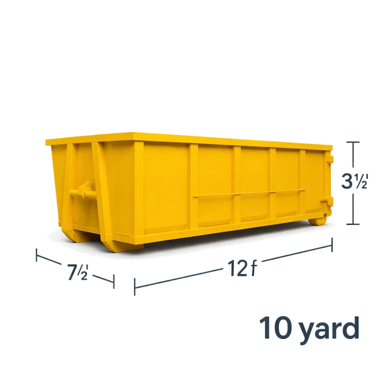 10 yard dumpster rental shown with size dimensions for driveway projects